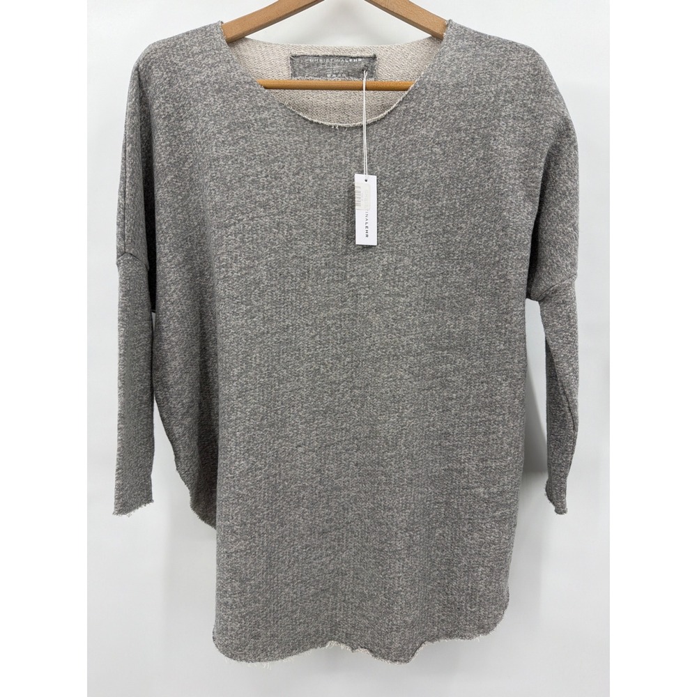 Christina Lehr Small Slouchy Oversized Yoga Top Grey Raw Edge French Terry NEW